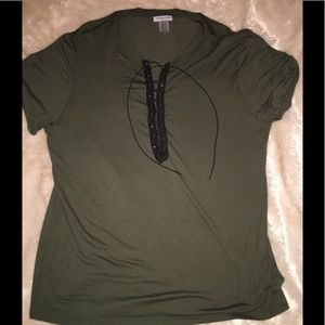 Army green lace up shirt